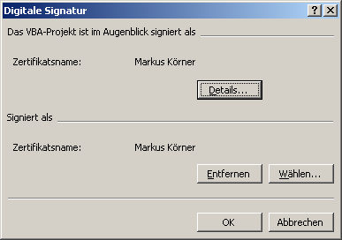 Abbildung 43: Dialogbox eines signierten Moduls