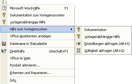 Abbildung 50: Menü "Hilfe zum Vorlagensystem"