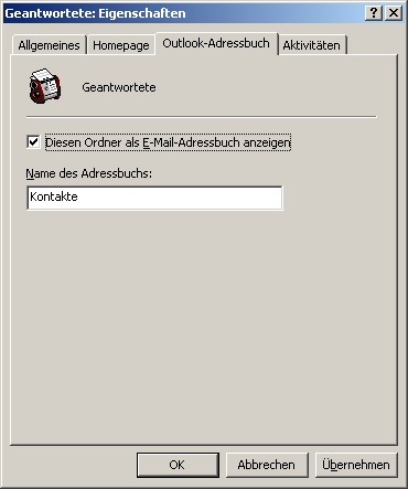 Abbildung 18: Eigenschaften des Kontaktordners in Outlook®