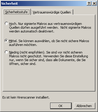 Abbildung 23: Sicherheitsstufen in Word®