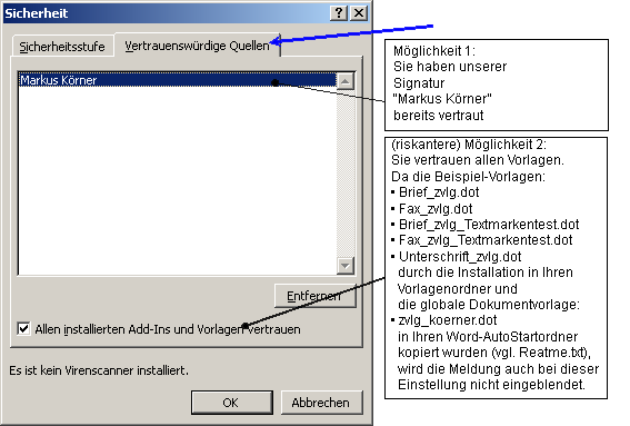Abbildung 24: Makrosicherheit (Office 2000) - Vertrauenswürdige Quellen