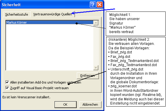Abbildung 25: Makrosicherheit (Office XP) - Vertrauenswürdige Quellen
